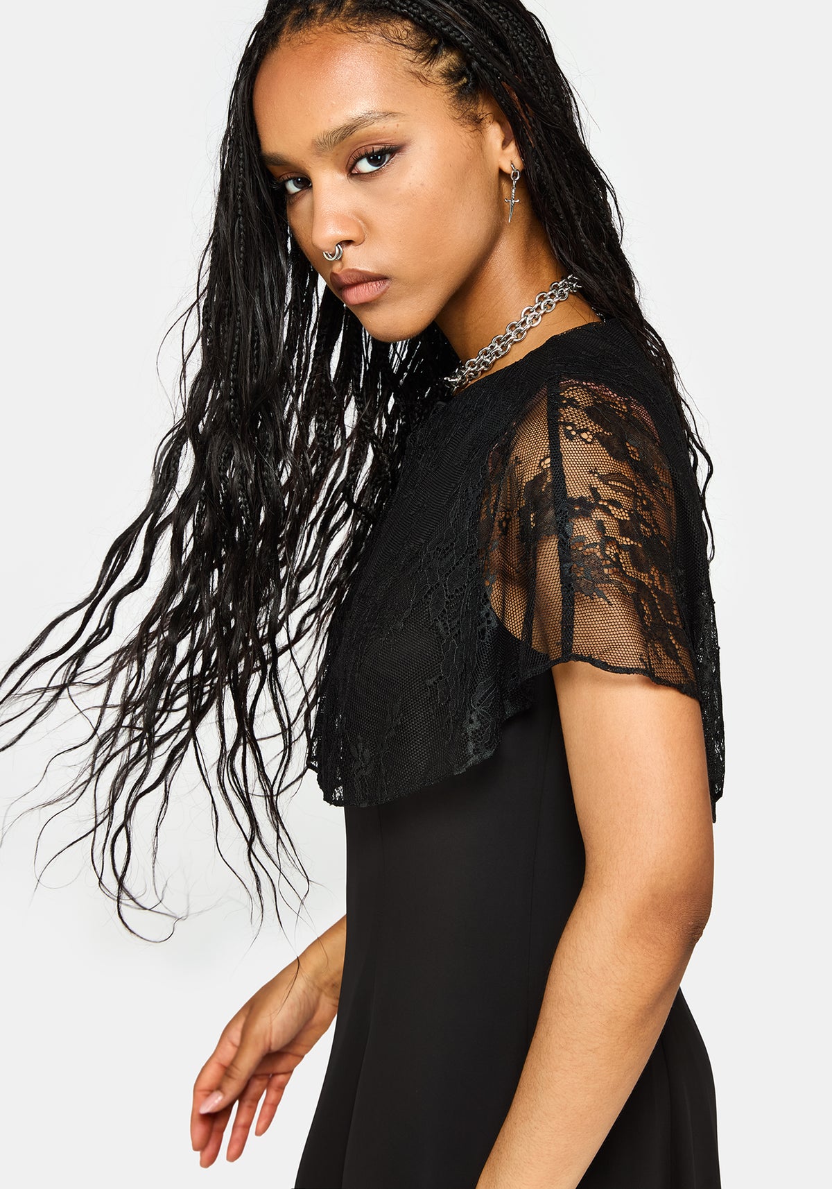 Yasmine Lace Cape Keyhole Mini Dress