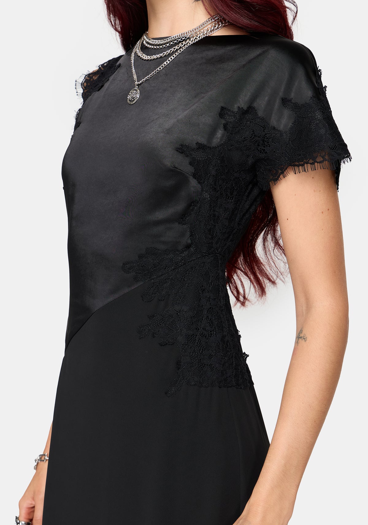 Lucretia Lace Contrast Asymmetric Midi Dress