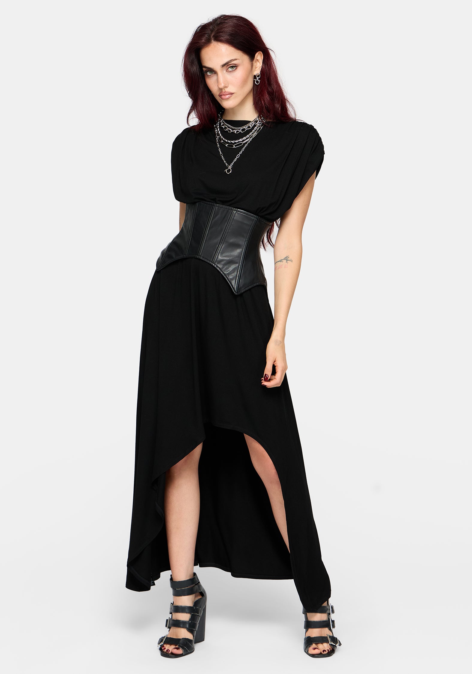 Marsail PU Corset and Jersey Maxi Dress Set (2-Piece)