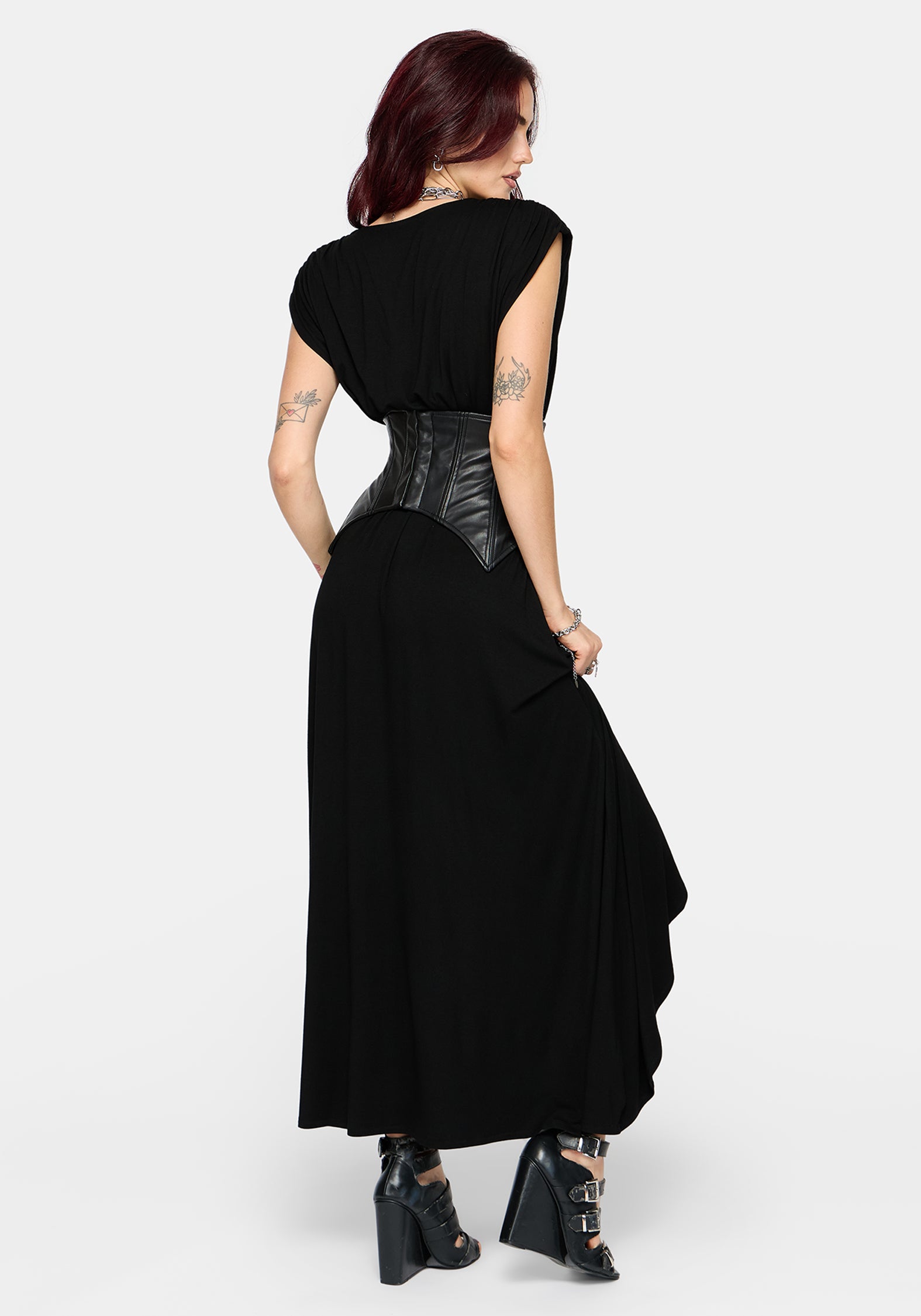 Marsail PU Corset and Jersey Maxi Dress Set (2-Piece)