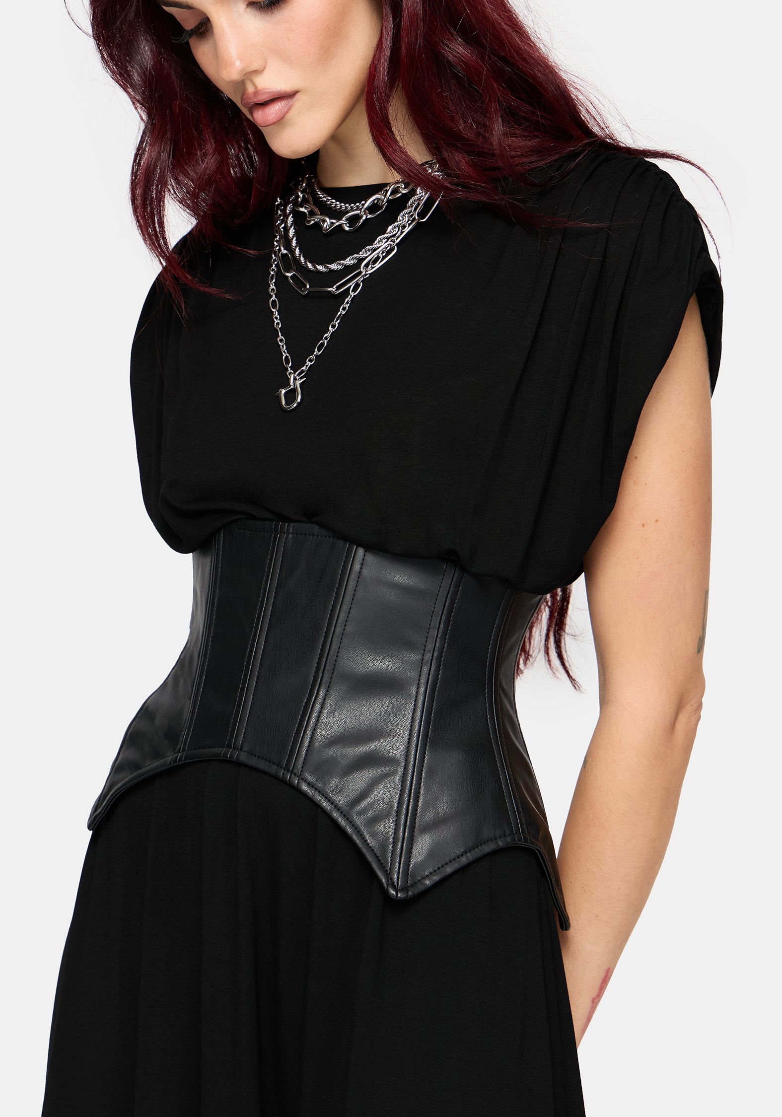 Marsail PU Corset and Jersey Maxi Dress Set (2-Piece)