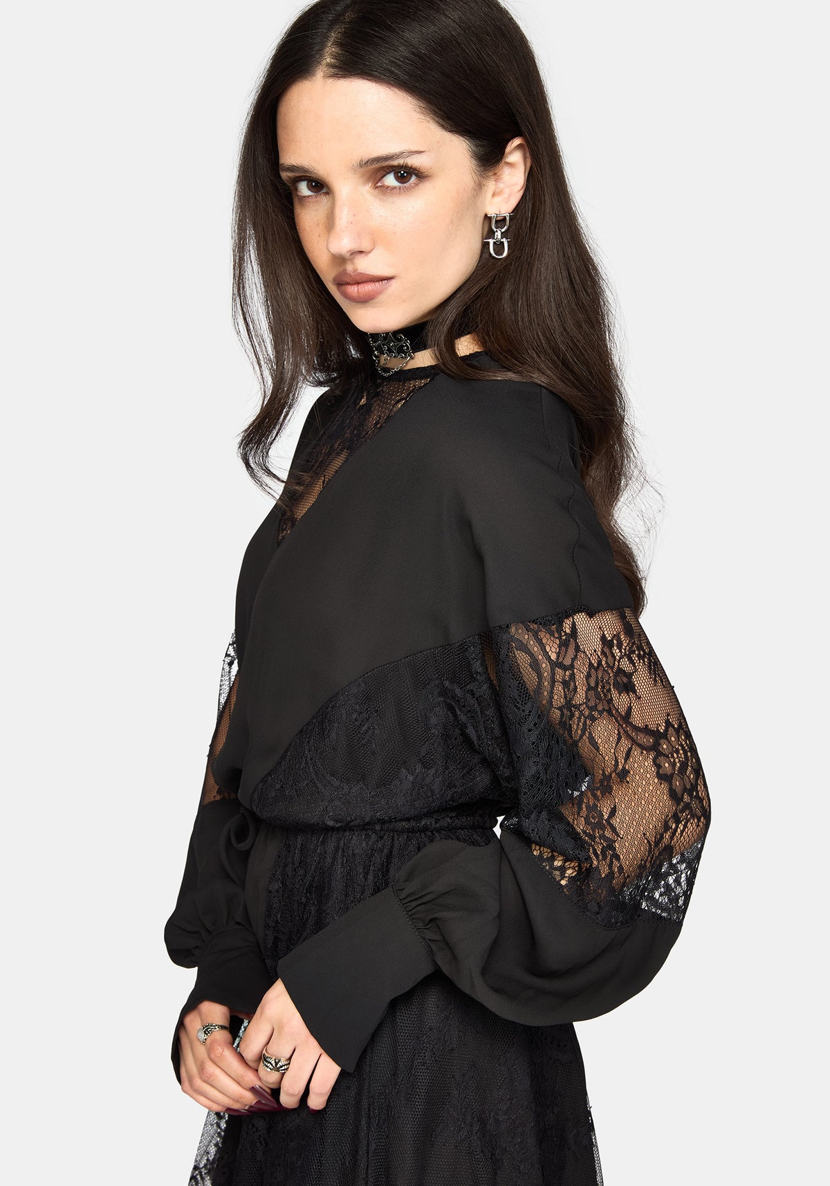 Frida Blouson Sleeve Lace Panelled Mini Dress