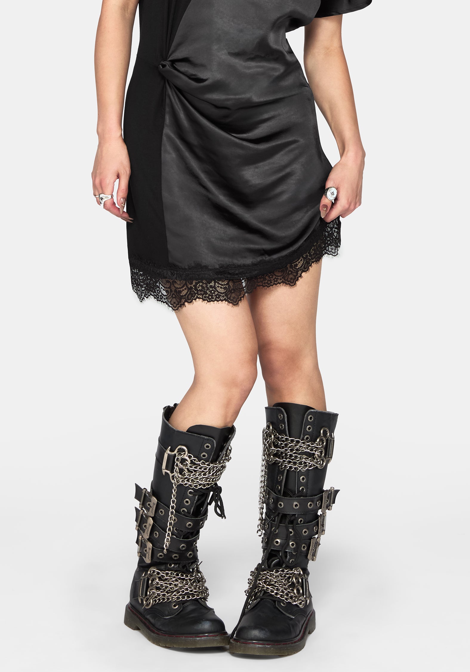 Allesandra Contrast Fabric Twist T-Shirt Dress