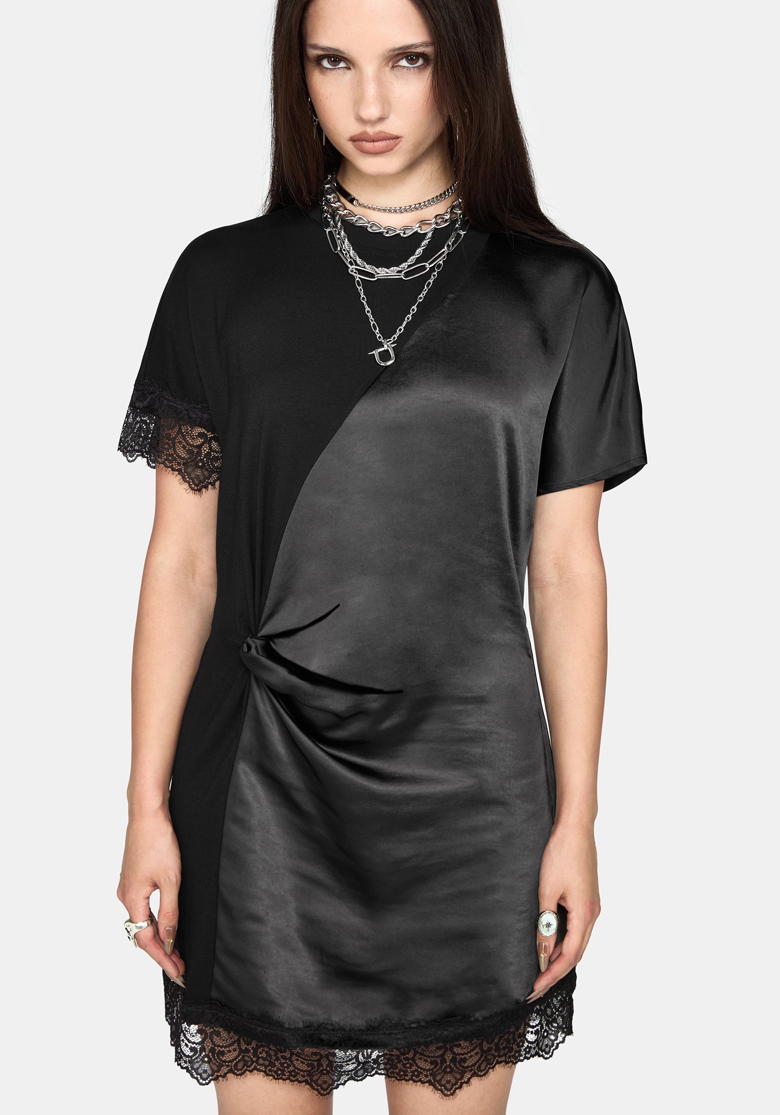 Allesandra Contrast Fabric Twist T-Shirt Dress