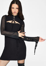 Veya Cut Out Lace Up Sleeve Mini Dress