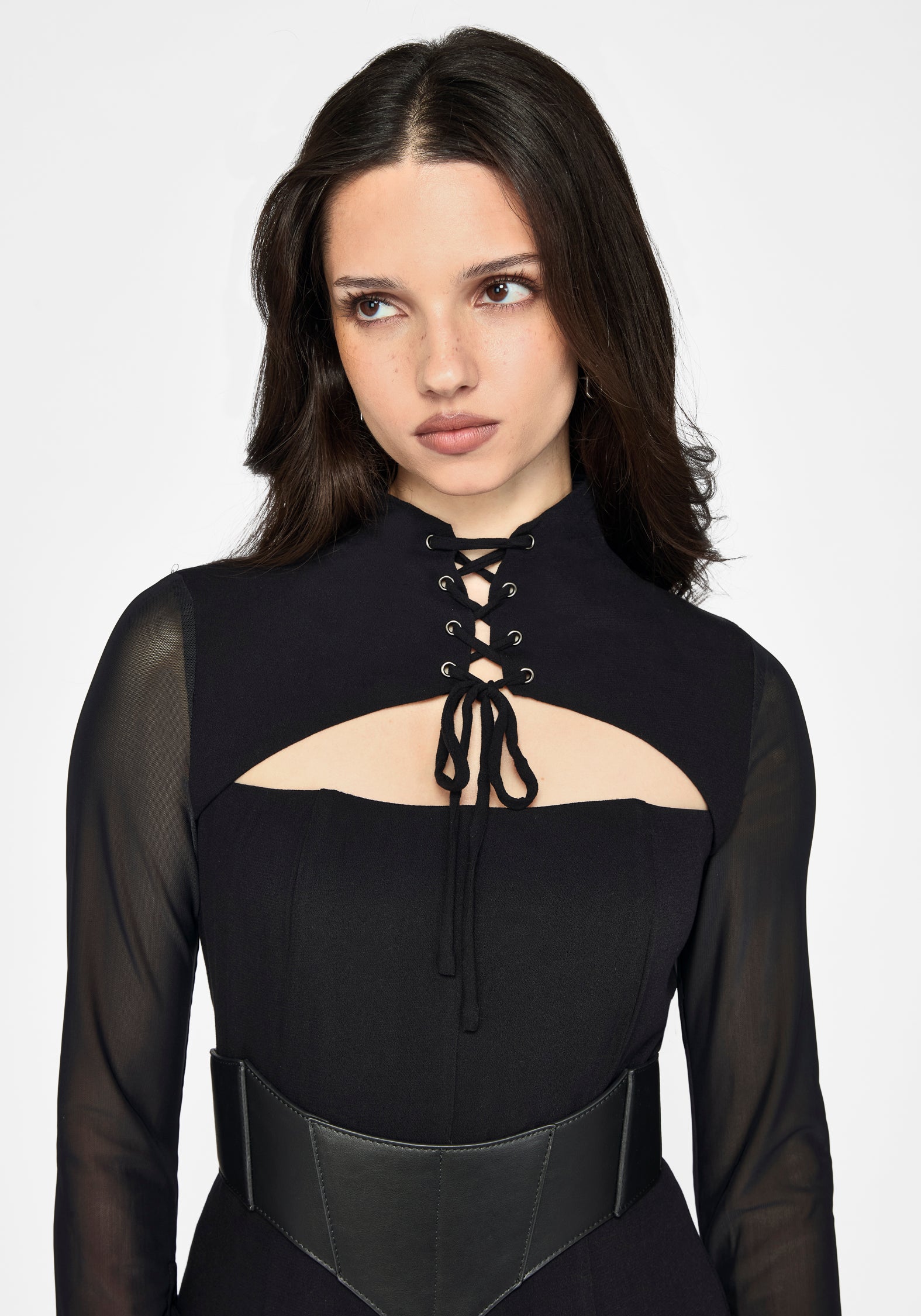 Veya Cut Out Lace Up Sleeve Mini Dress