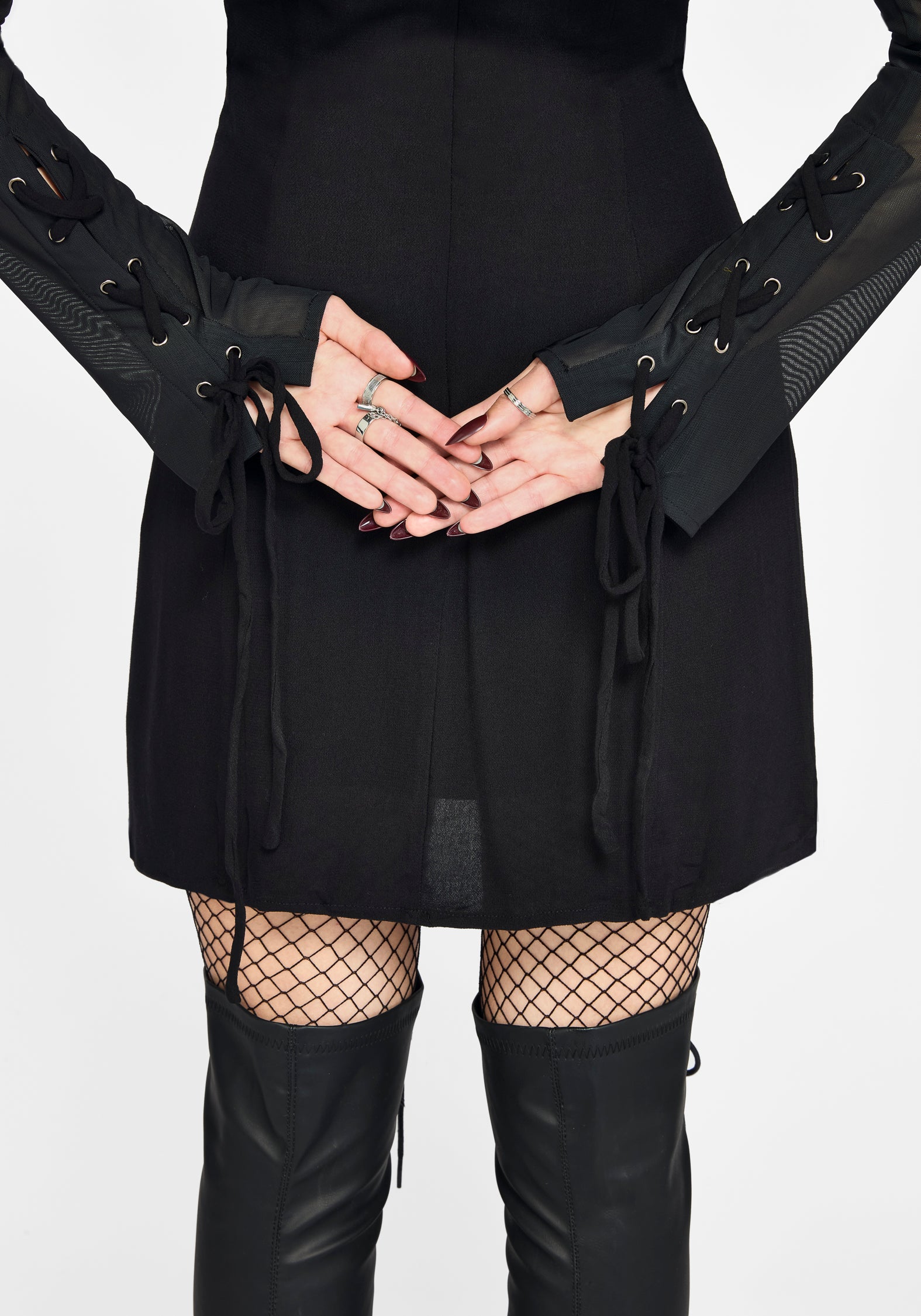 Veya Cut Out Lace Up Sleeve Mini Dress