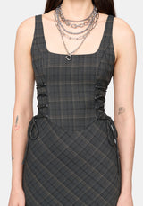 Caitriona Check Lace Up Side Midi Dress