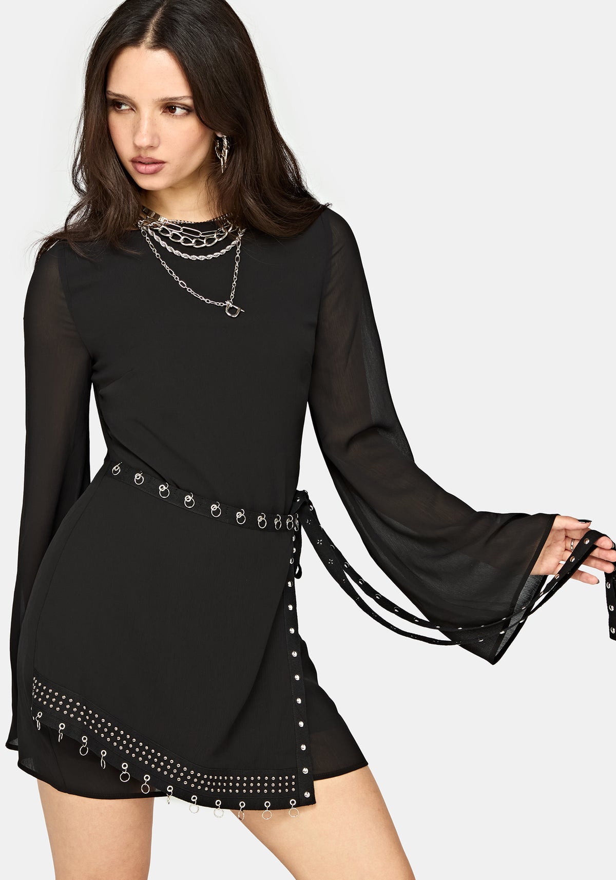 Emara Eyelet Piercing Wrap Front Mini Dress