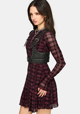 Vesica Flocked Witches Knot Godet Mini Dress - Burgundy