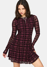 Vesica Flocked Witches Knot Godet Mini Dress - Burgundy