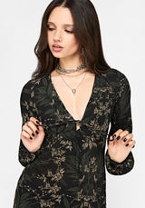 Azolla Fern Crinkle Long Sleeve Midi Dress