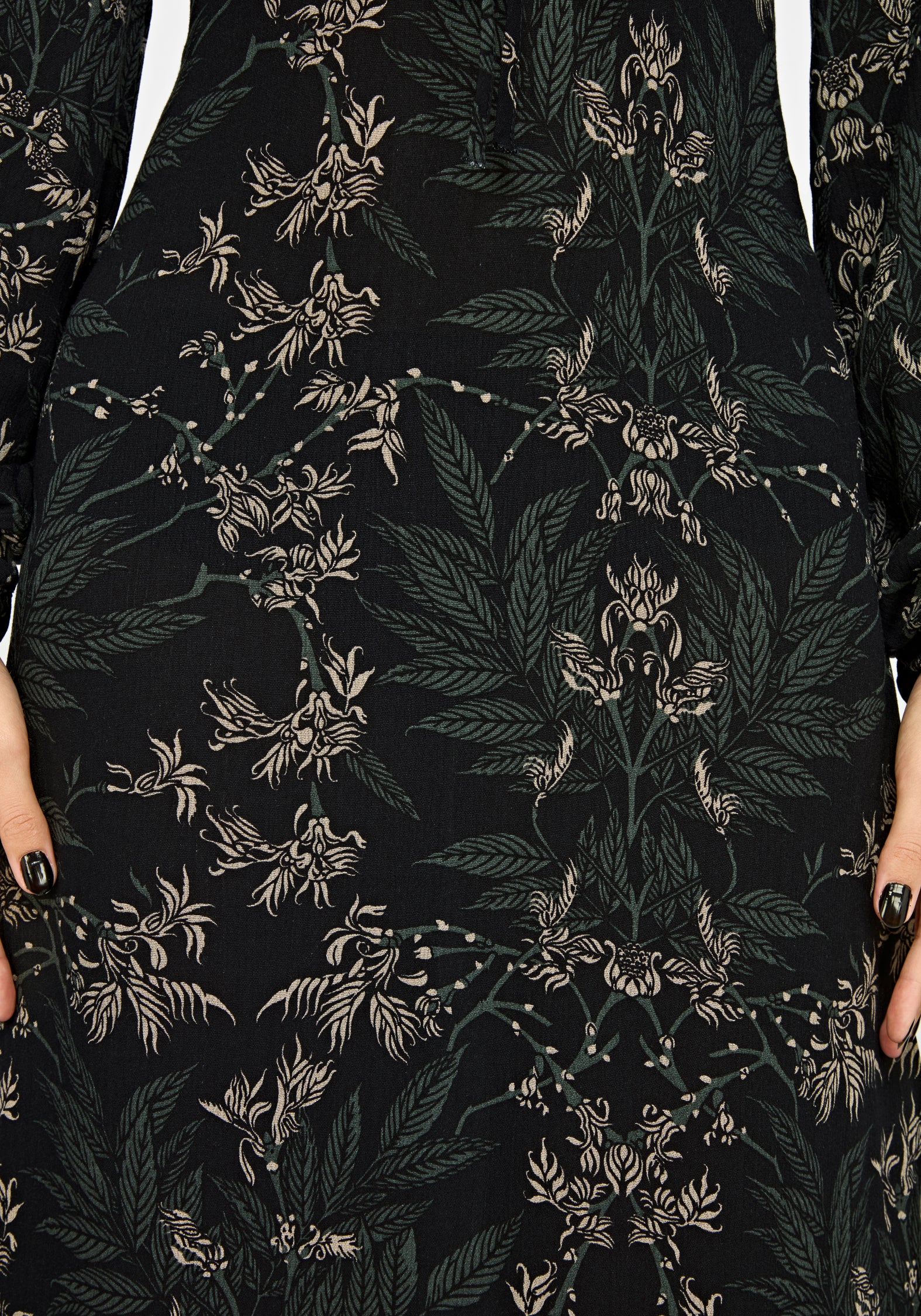 Azolla Fern Crinkle Long Sleeve Midi Dress