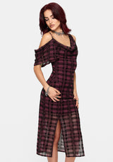 Vesica Flocked Witches Knot Midi Dress - Burgundy