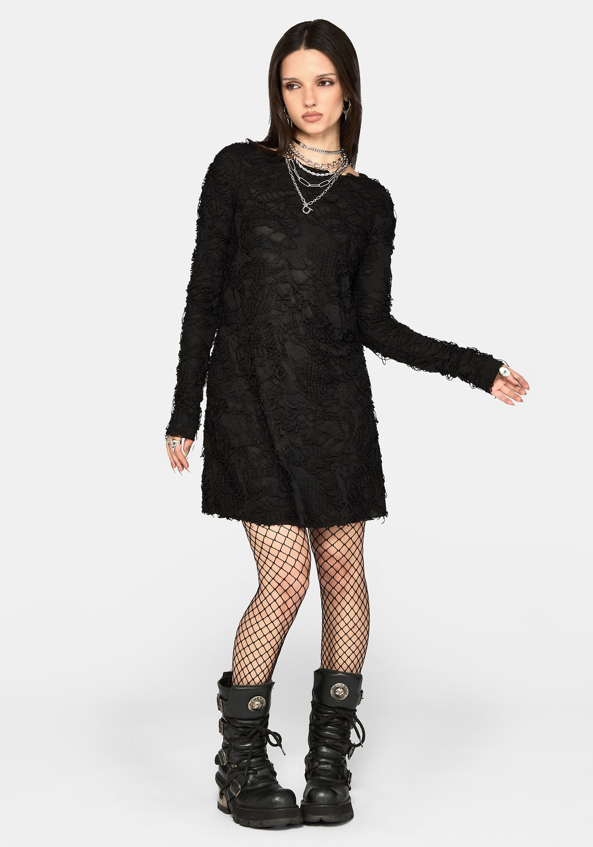 Alden Distressed Long Sleeve Mini Dress
