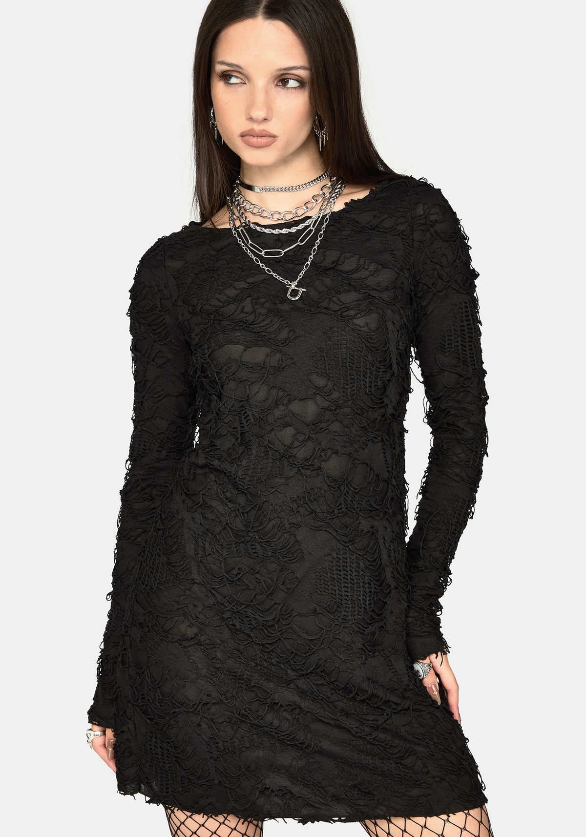 Alden Distressed Long Sleeve Mini Dress
