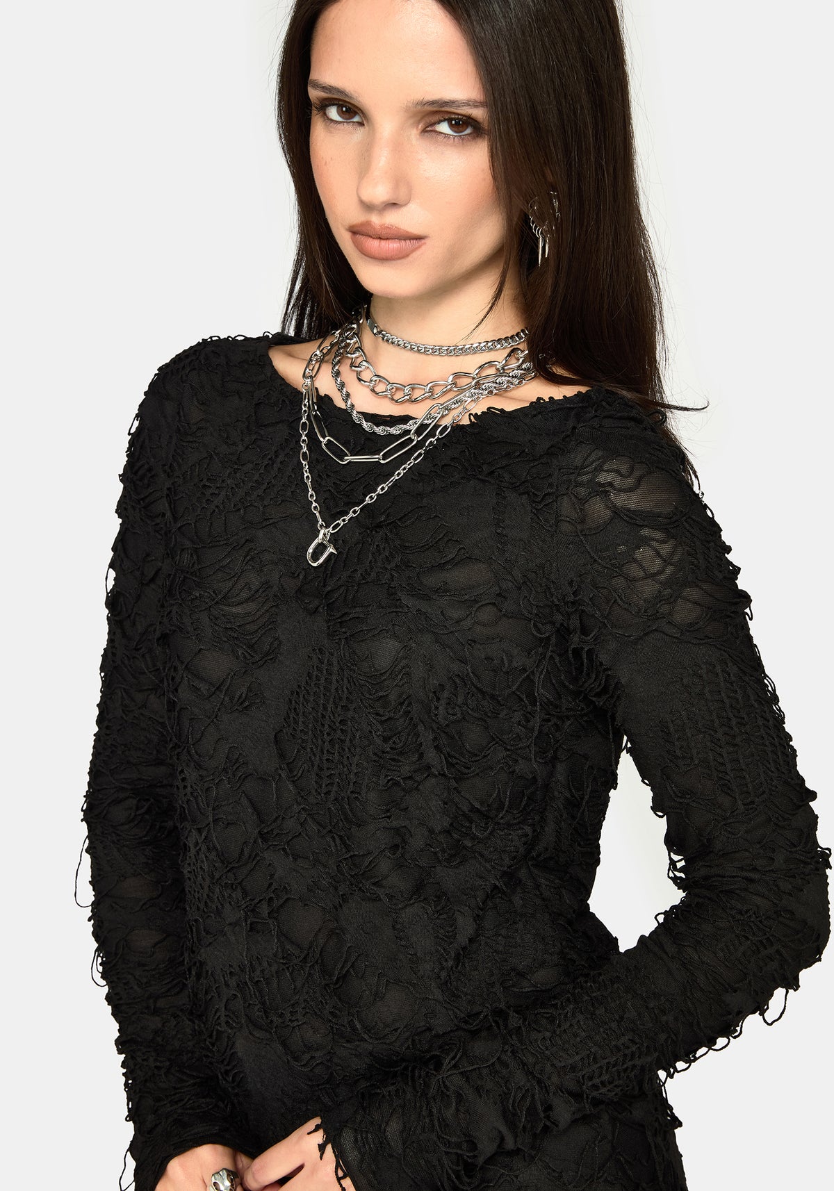 Alden Distressed Long Sleeve Mini Dress