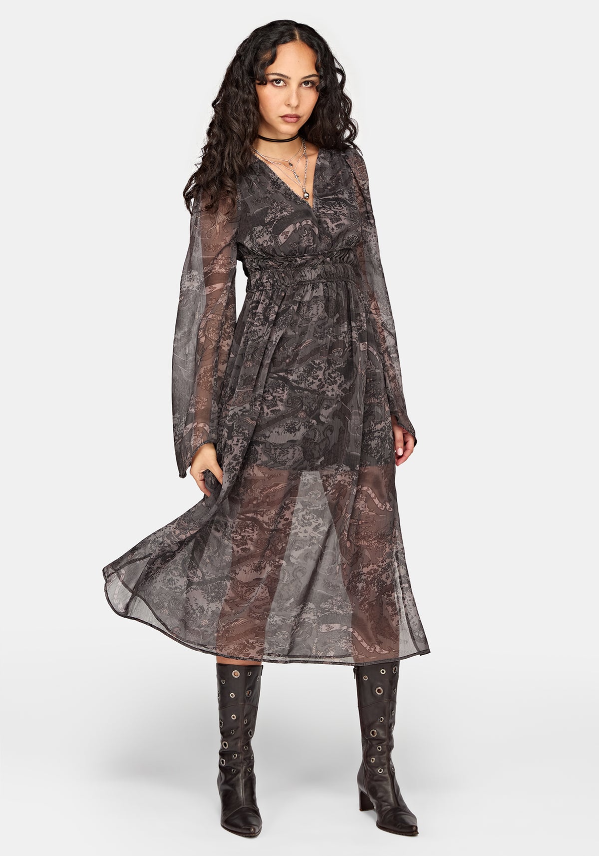 Disturbia x The Witcher Rivia Print Chiffon Midaxi Dress