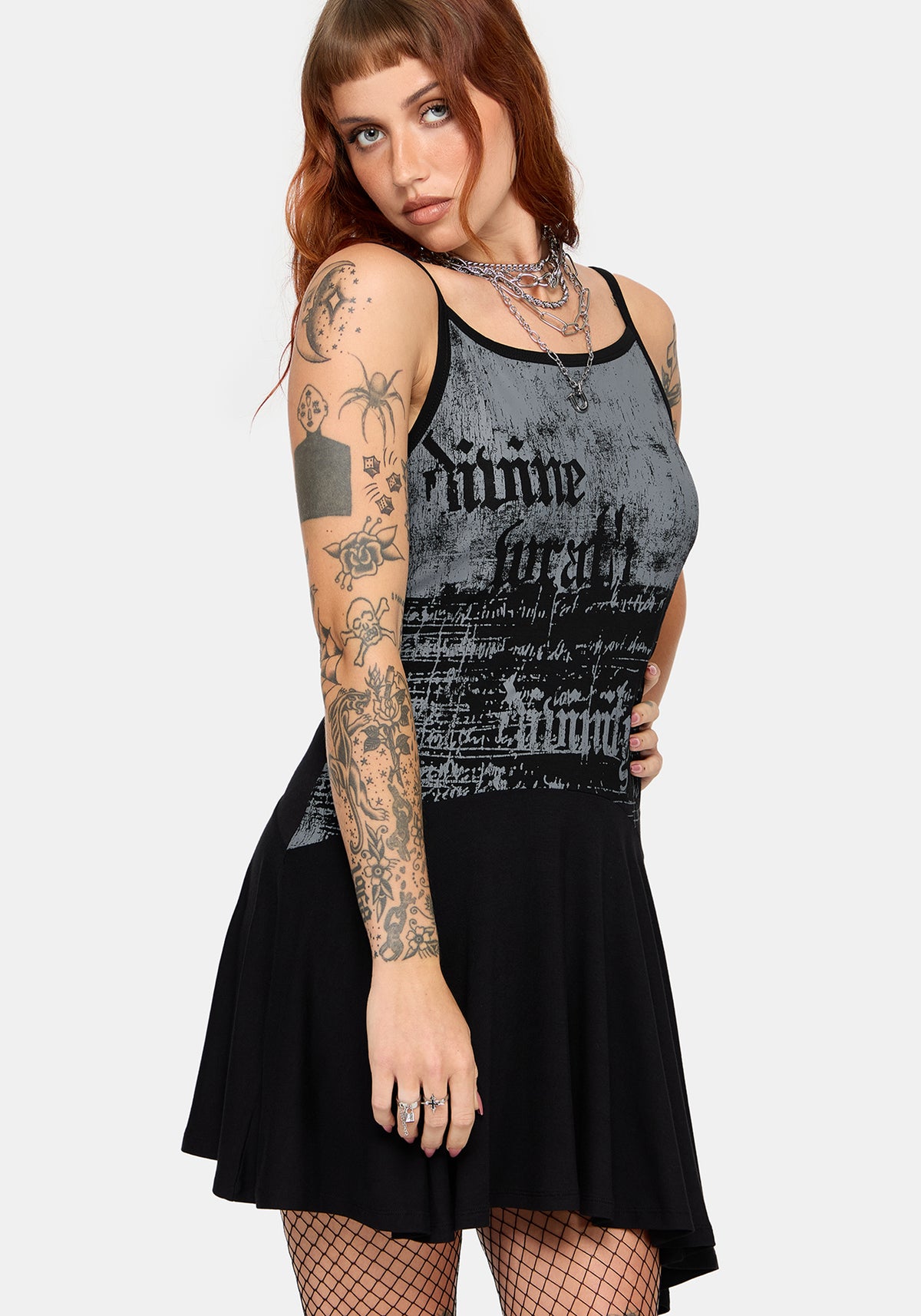 Zael Asymmetric Hem Graphic Cami Mini Dress