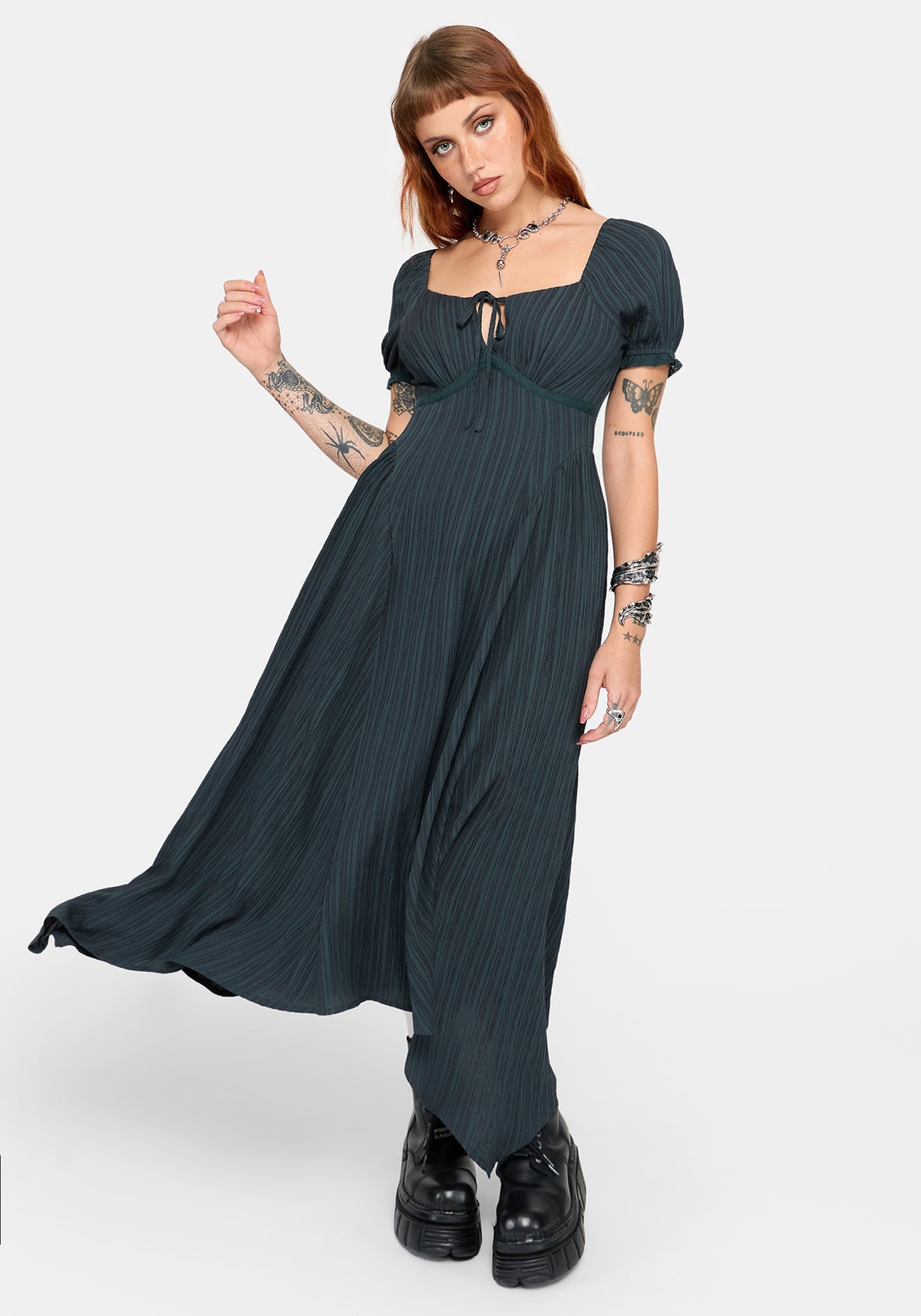 Fenella Keyhole Midi Dress - Green