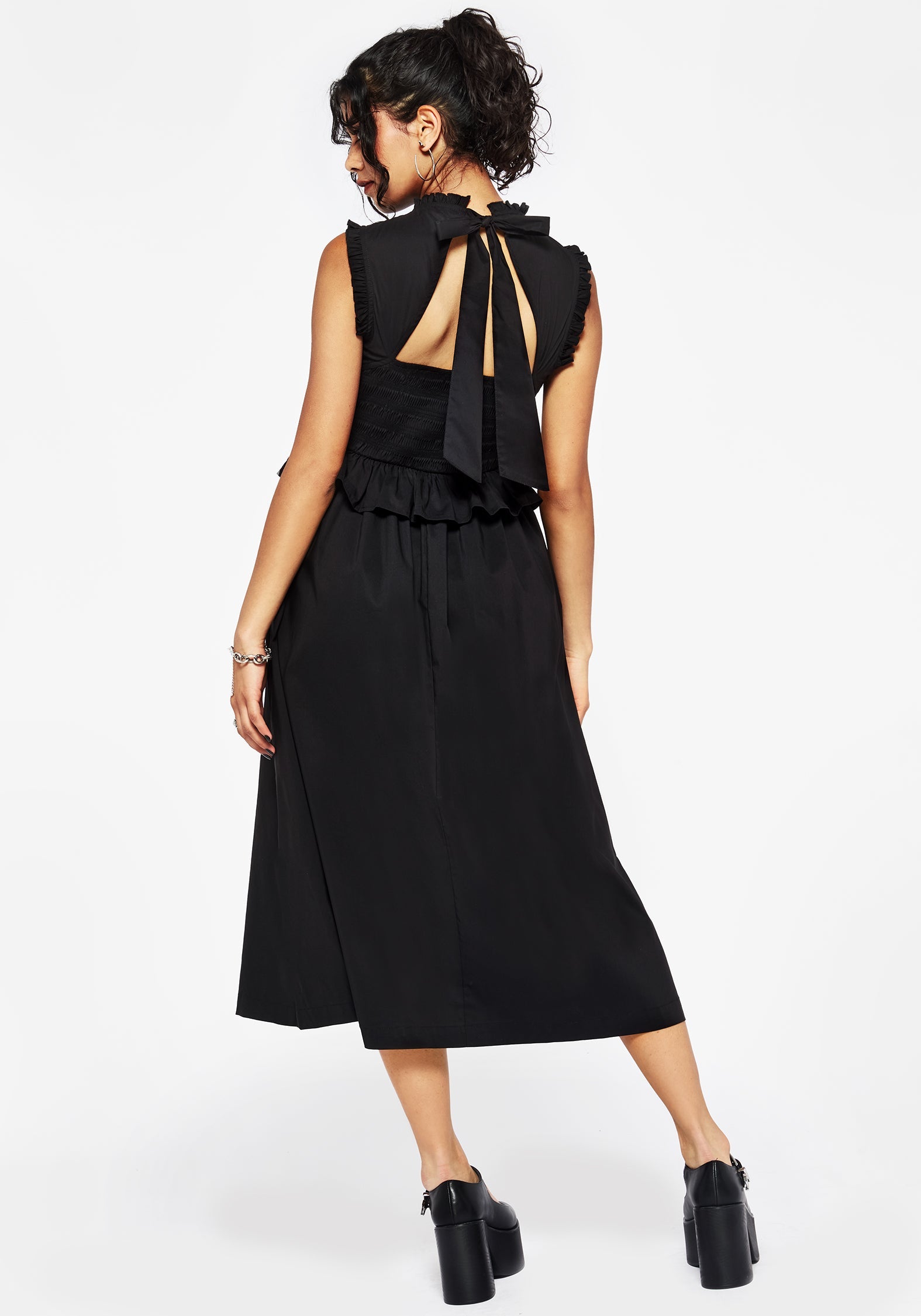Veronica Cotton Smocked Bodice Bow Detail Midi Dress
