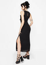 Reflections Black Frill Detail Sleeveless Maxi Dress