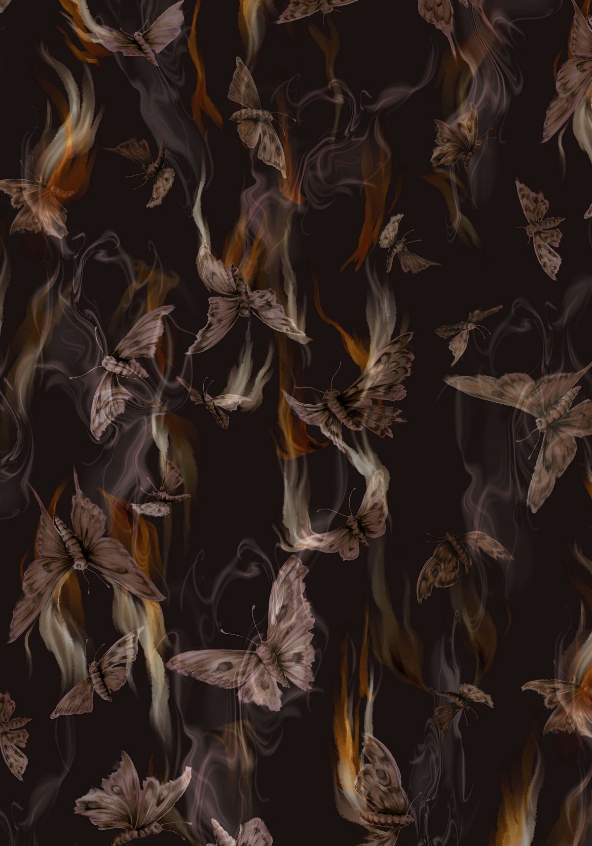 Ember Moth Print Chiffon Wickel Midikleid