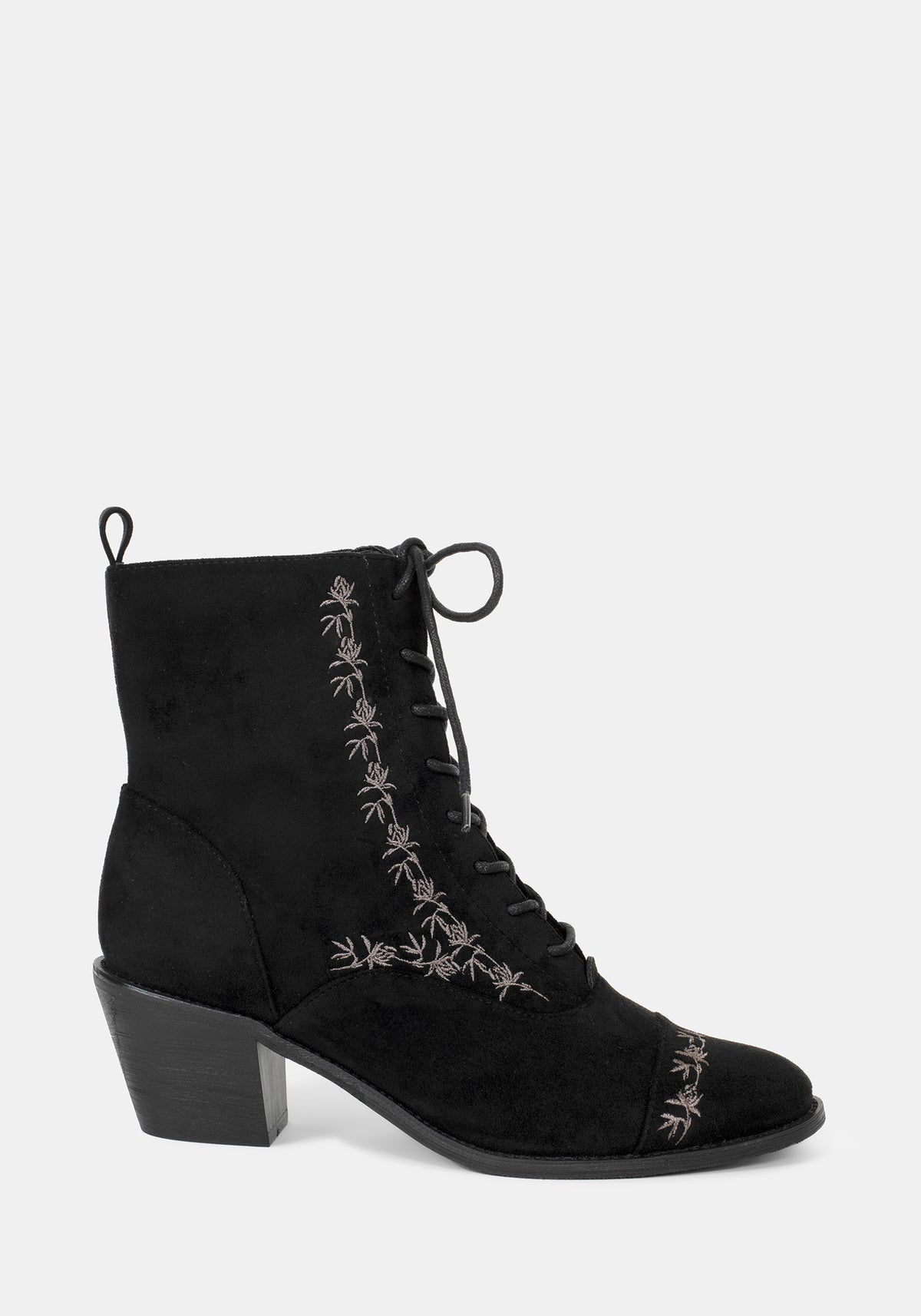 Lilith Suedette Embroidered Boots - Black