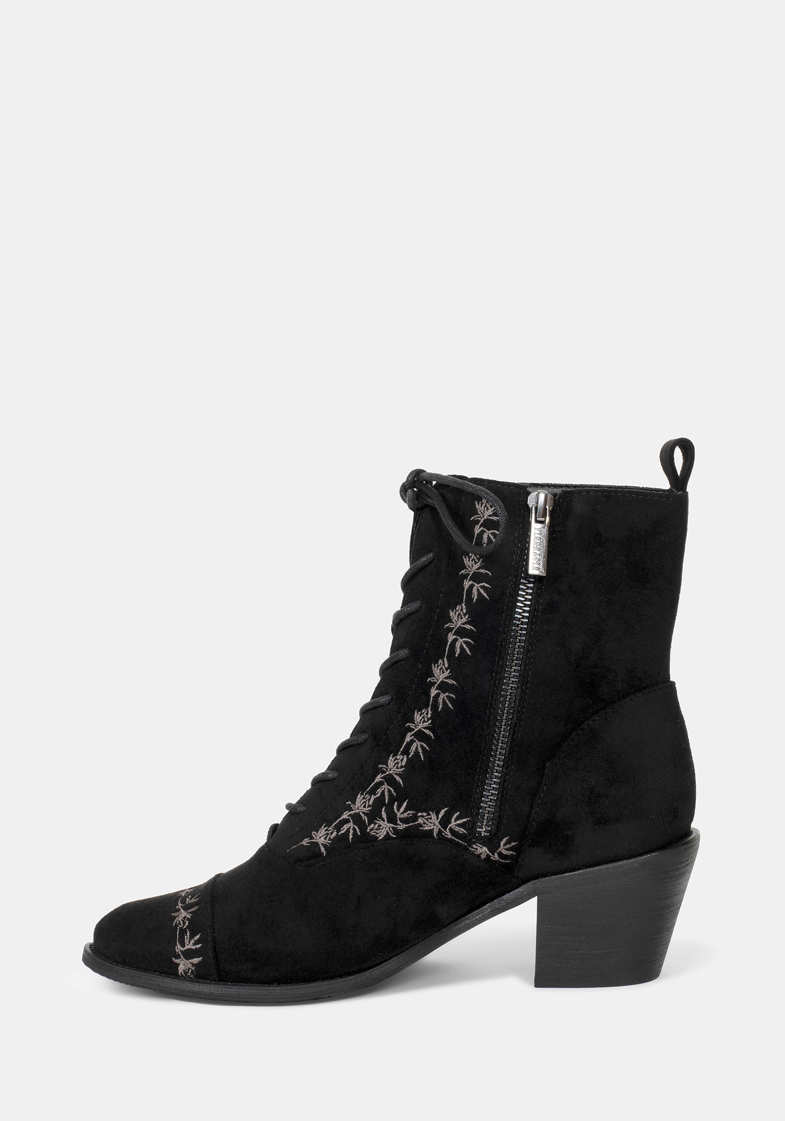 Lilith Suedette Embroidered Boots - Black