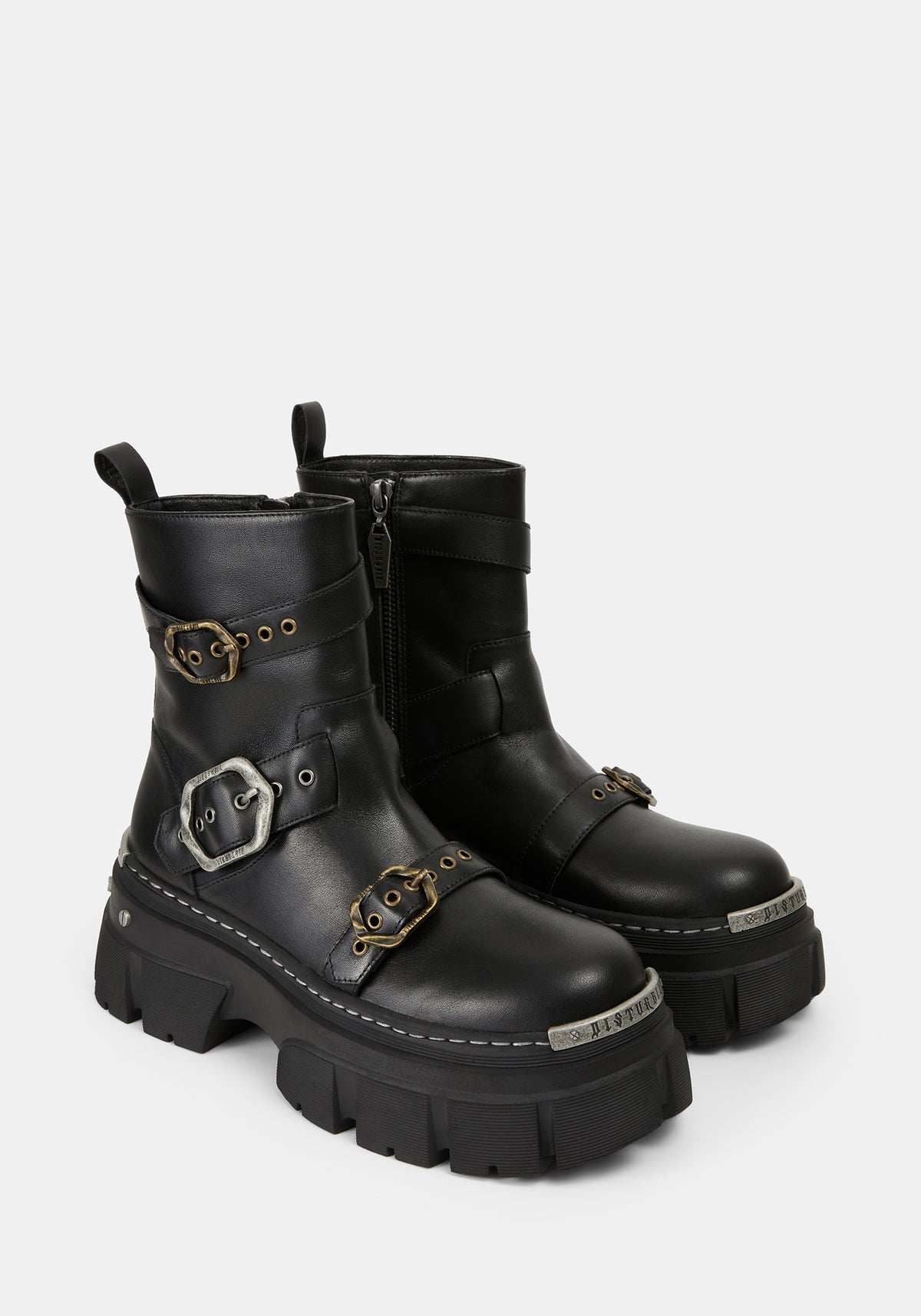 Grunora Buckled Leather Biker Boots US 8