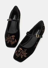 Nyla Velvet Embroidered Ballerina Pumps