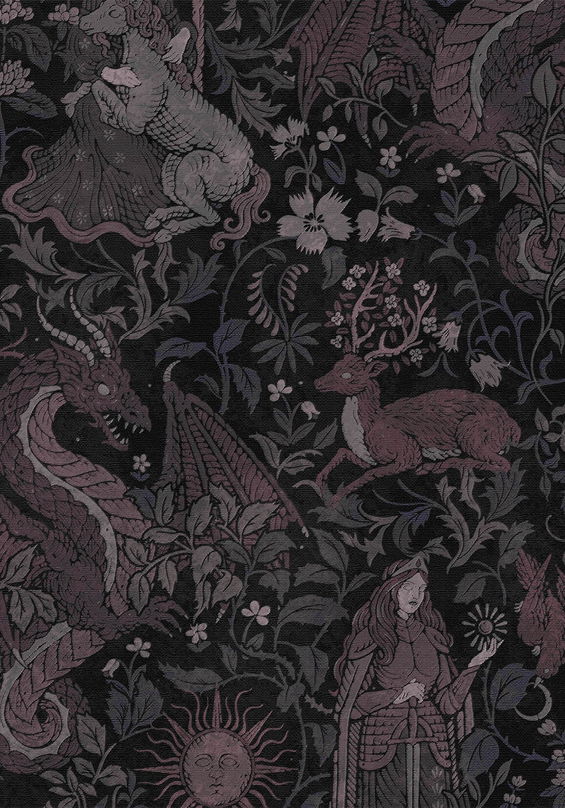 Haunt Medieval Print Chiffon Maxi Dress