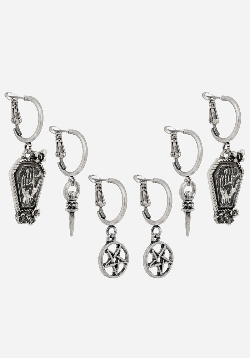 Arbor Coffin Charm Hoop Earrings Set