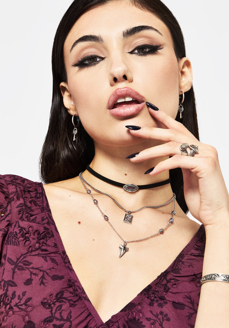 Shark Tooth Black Pearl Layered Necklace