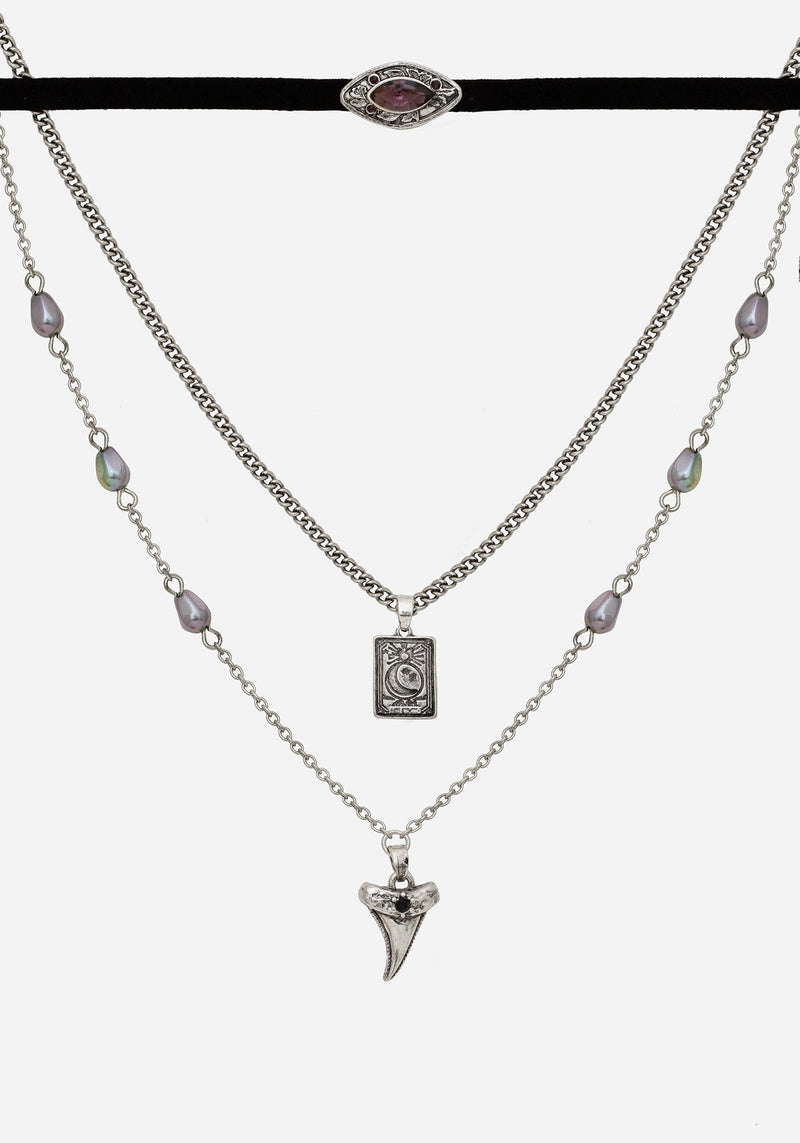 Shark Tooth Black Pearl Layered Necklace