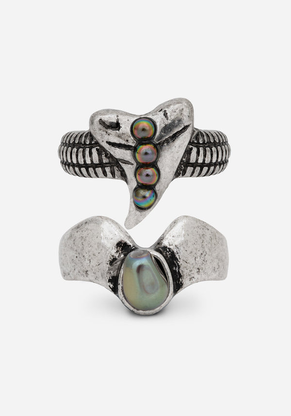 Shark Tooth Black Pearl Layered Ring Set