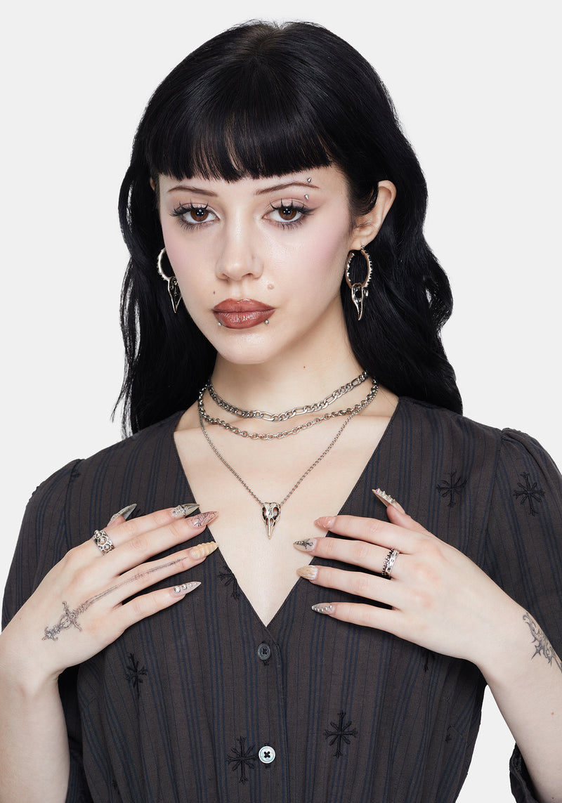 Corvus Bird Skull Layered Necklace