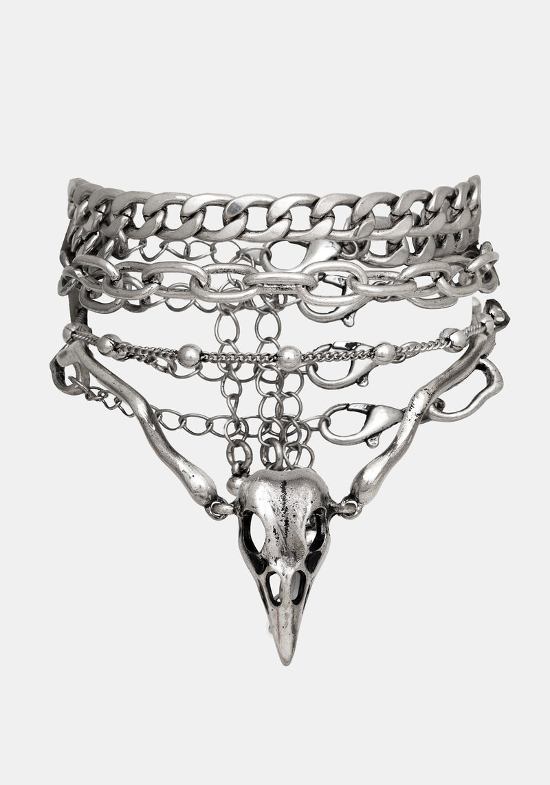 Corvus Bird Skull Bracelet Set
