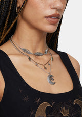 Abellona Moon Fern Layered Charm Necklace