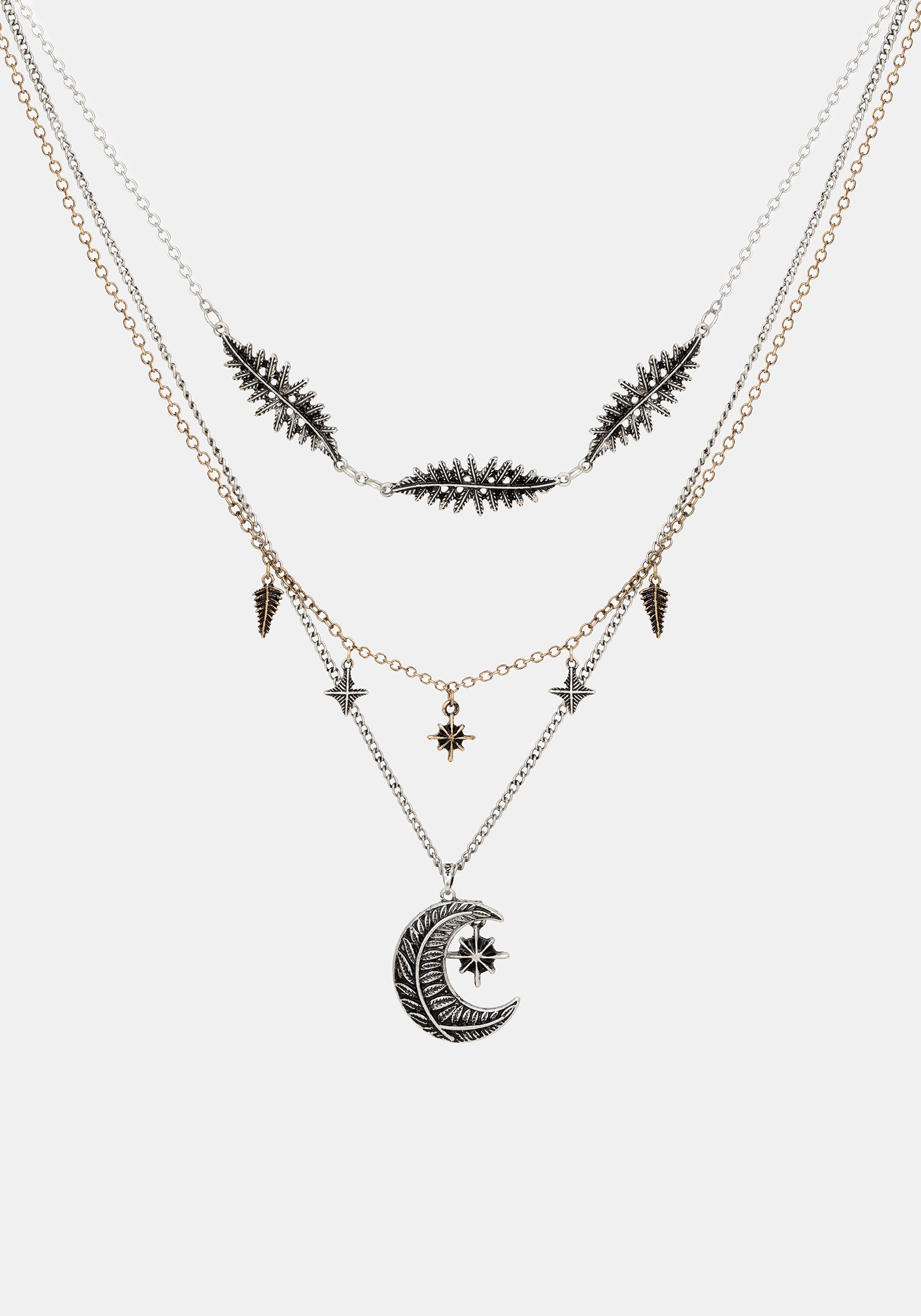 Abellona Moon Fern Layered Charm Necklace