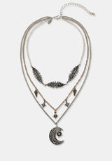 Abellona Moon Fern Layered Charm Necklace