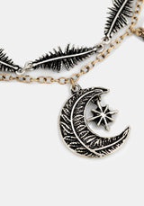 Abellona Moon Fern Layered Charm Bracelet