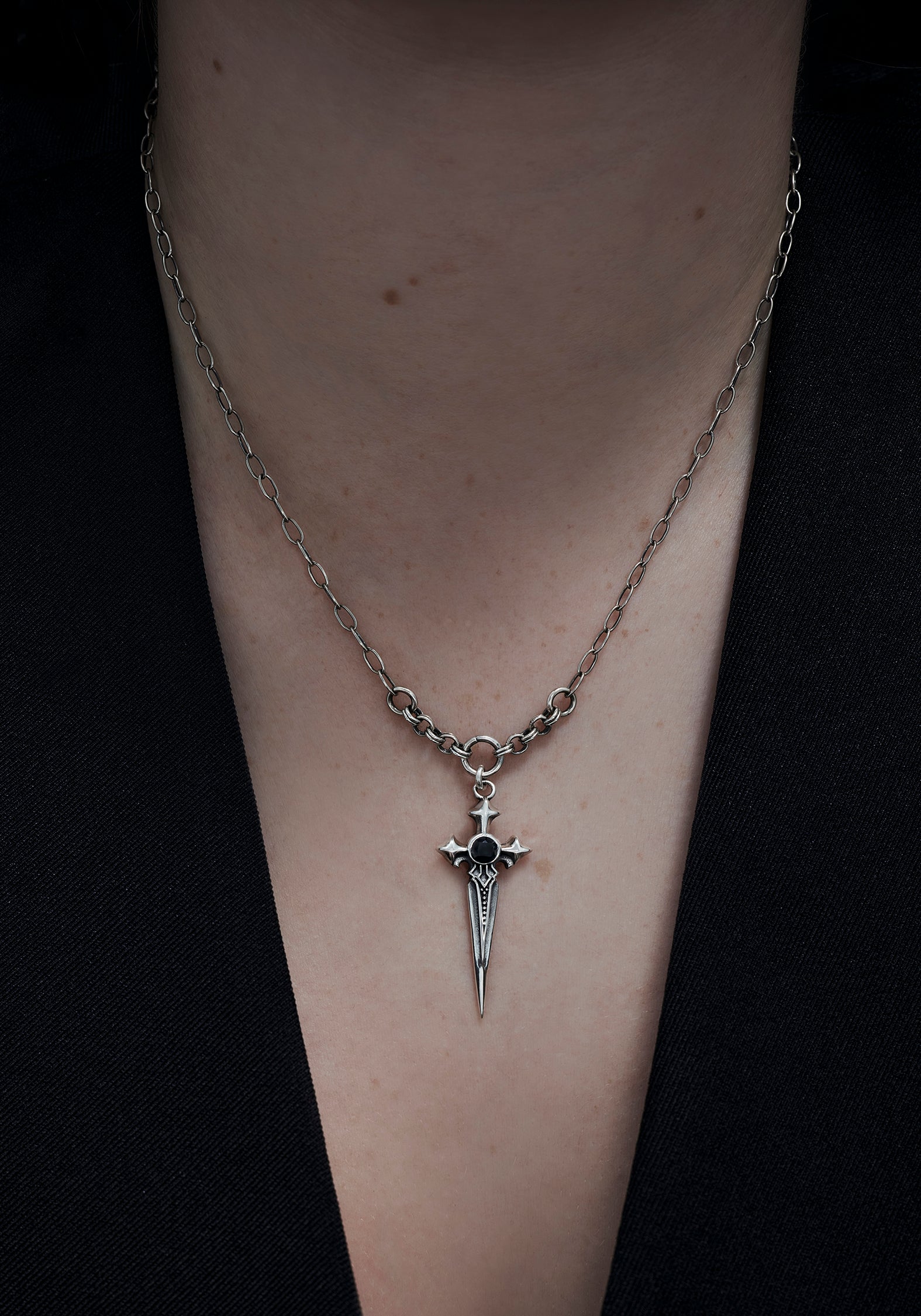 Sica Sword Sterling Silver Black Spinel Necklace