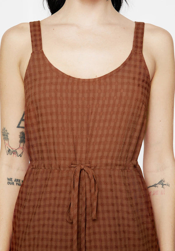Soleil Cotton-Blend Check Cami Playsuit