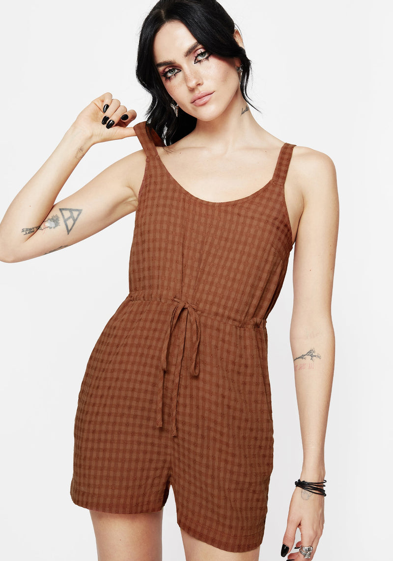 Soleil Cotton-Blend Check Cami Playsuit