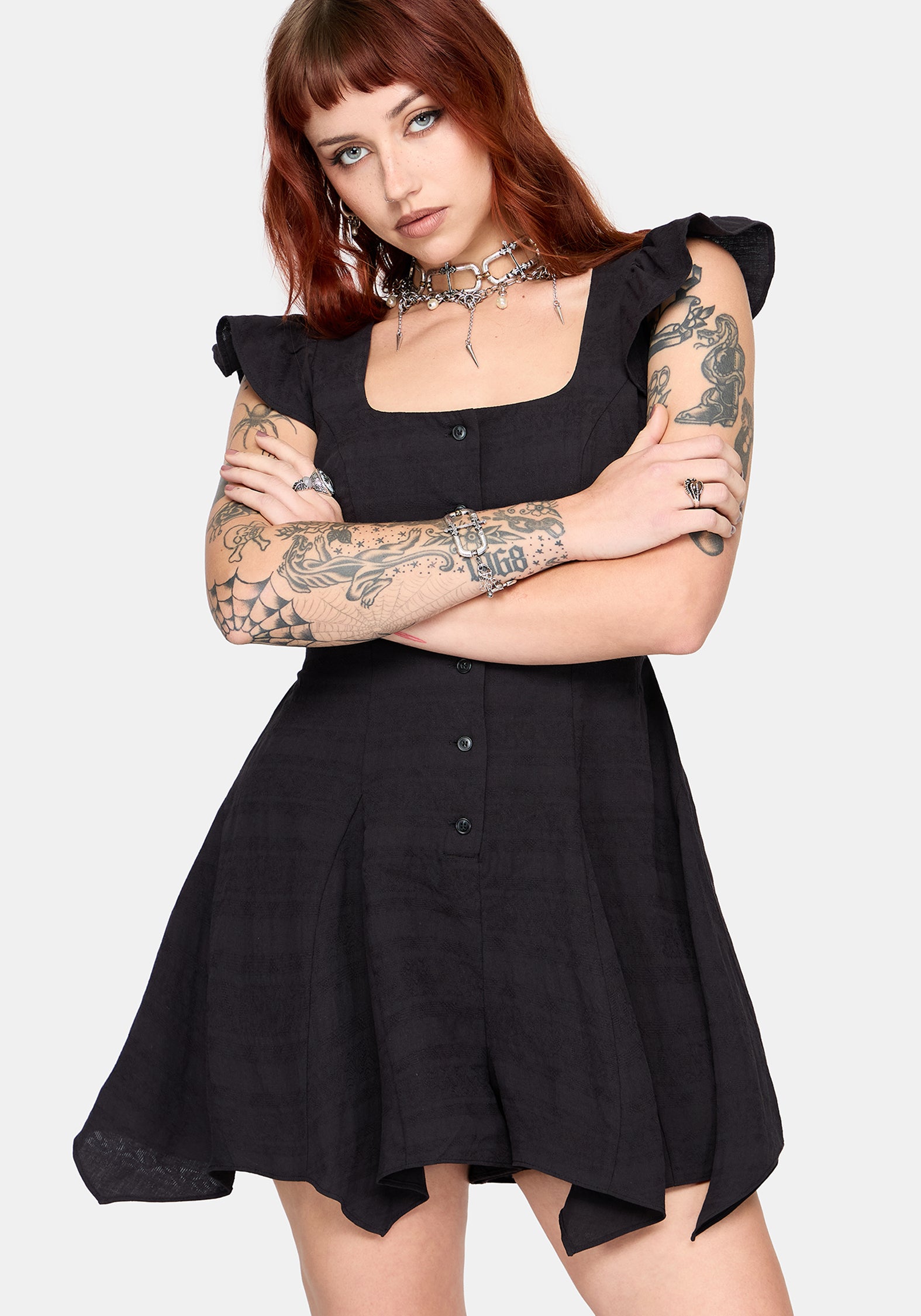 Elindra Ruffle Neck Button Up Playsuit