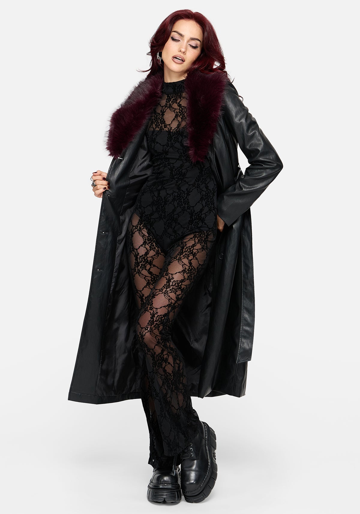 Melantha Sheer Flocked Mesh Jumpsuit With Bodysuit