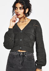 Alda Floral Pointelle Balloon Sleeve Knit Cardigan