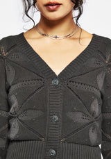 Alda Floral Pointelle Balloon Sleeve Knit Cardigan