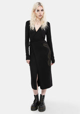 Serpent Snake Embroidered Knit Midi Dress
